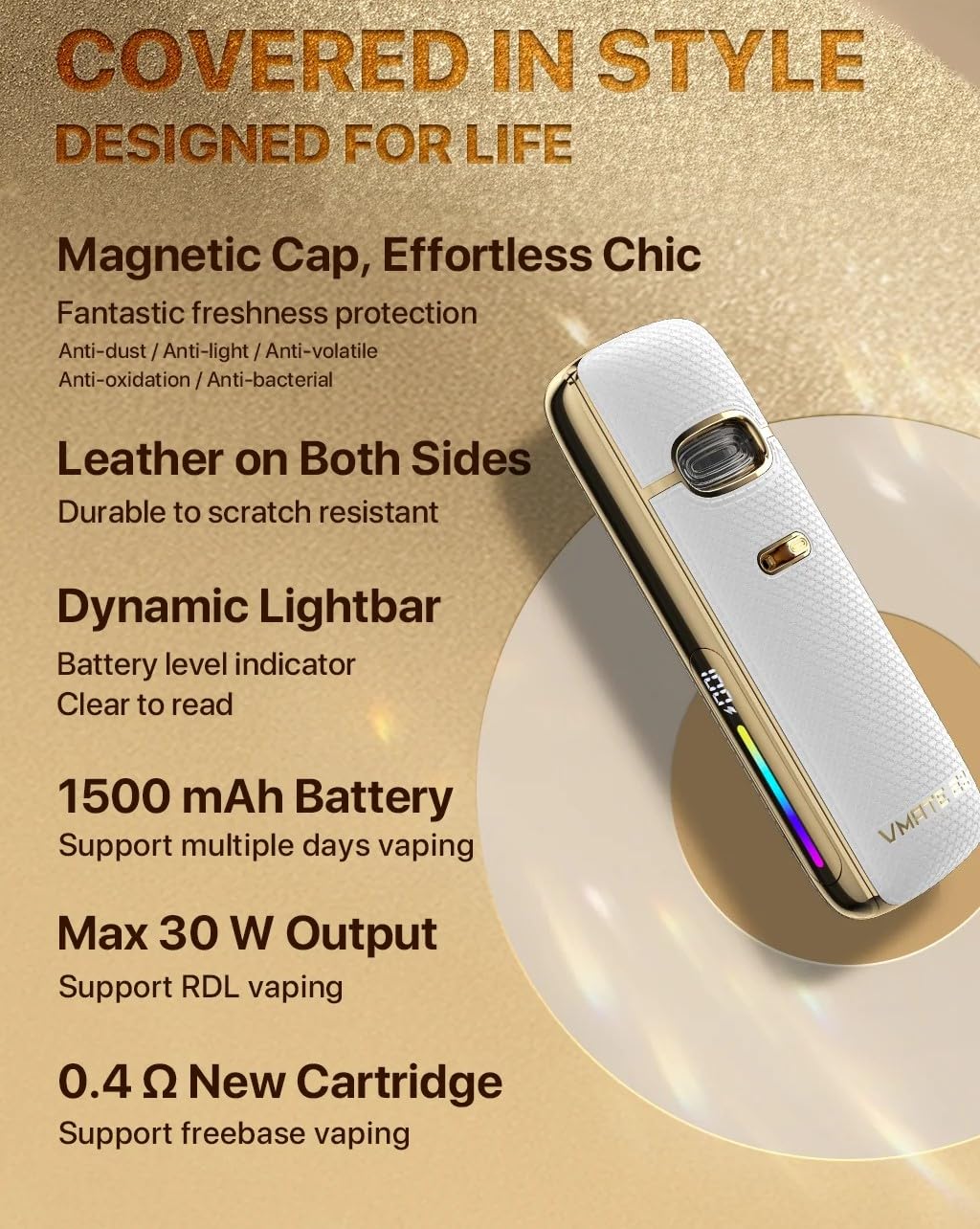 VOOPOO VMATE E2 Kit | VMATE E 2 Mod 1500mAh Batterie 30W + 3ml Vmate Top Fill Cartouche 0.4ohm + 0.7ohm Vaporisateur | Sans nicotine (Vert Émeraude)