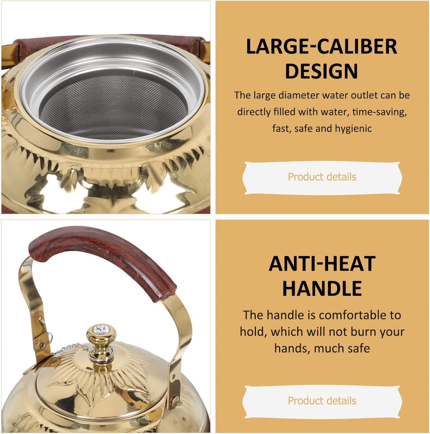 Tea Kettle Tea Kettle Vintage Stainless Steel Teapot Hot Water Kettle Pour Over Coffee Kettle Japanese Tea Pot Water Carafes for Camping Loose (Silver 18x18cm)