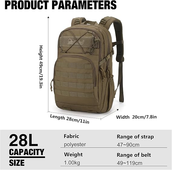 Mardingtop 28L Tactical Backpack Trekking Backpack Outdoor Backpack for Commuting Camping Trekking Travel Cycling