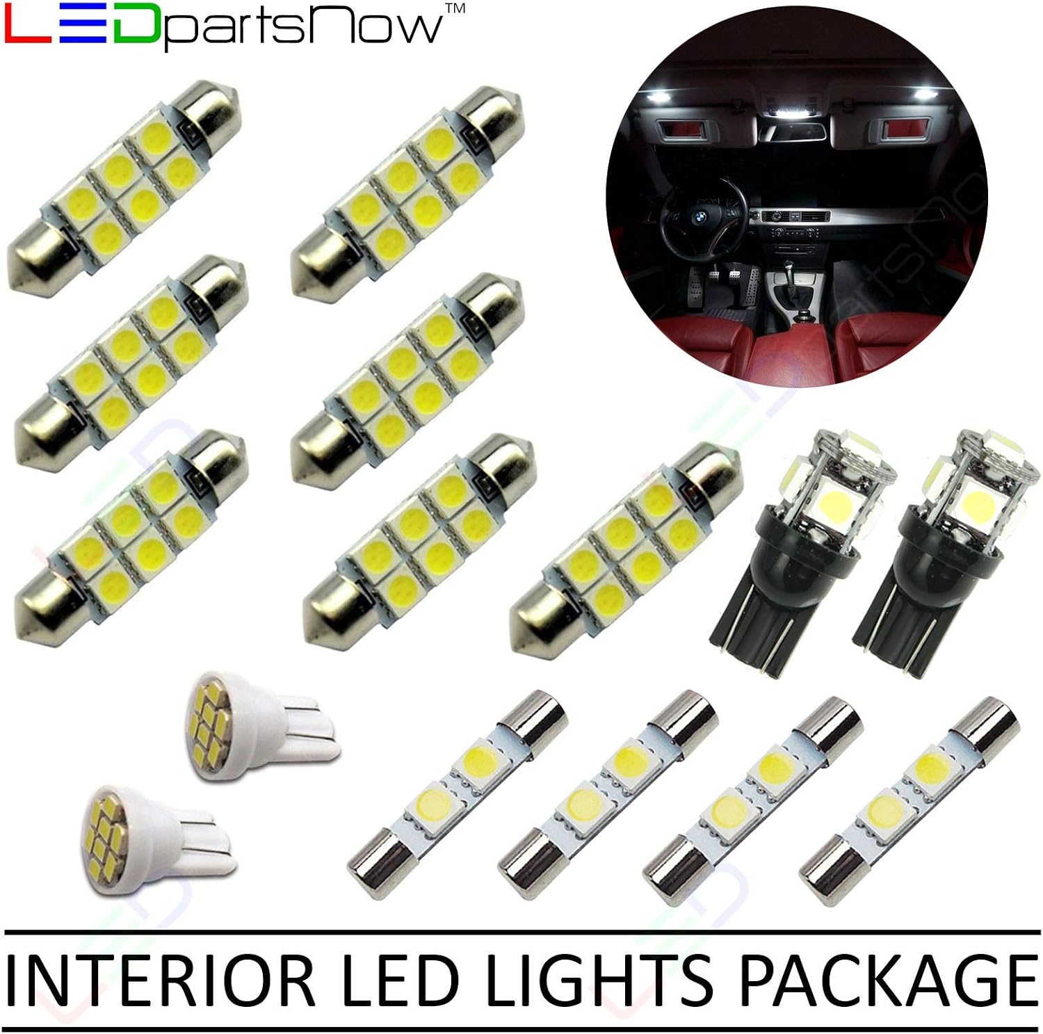 LEDpartsNow Interior LED Lights Replacement for 2007-2014 Chevy Tahoe and Suburban Accessories Package Kit (15 Bulbs), WHITE