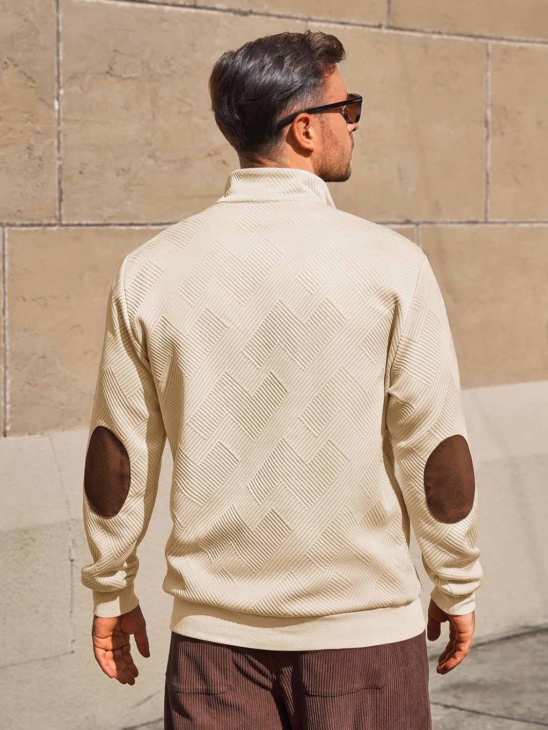 Yousify Mens Quarter Zip Sweatshirts Long Sleeve Stand Collar Casual Pullover Texture Fall Sweatshirt With Pocket - Image 3