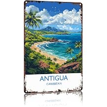 Antigua Travel Poster Caribbean 8x12 Inch Vintage Aluminum Metal Tin Signs-For Living Room Kitchen Patio Porch Backyard Home Decor Wall Decor