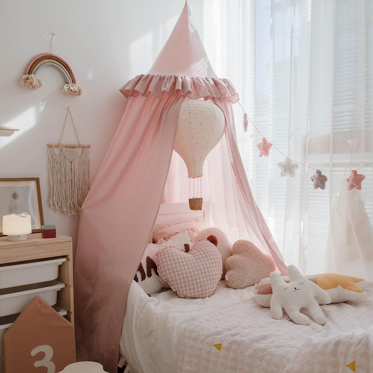 Kids Bed Canopy with Hanging Mosquito Net for Baby Crib Nook Castle Game Tent Nursery Play Room Decor