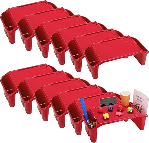 Miniatura 8 de Kisston 12 piezas de escritorio de regazo para niños, bandeja de regazo a granel, mesa de cama de plástico con espacio de almacenamiento adicional,