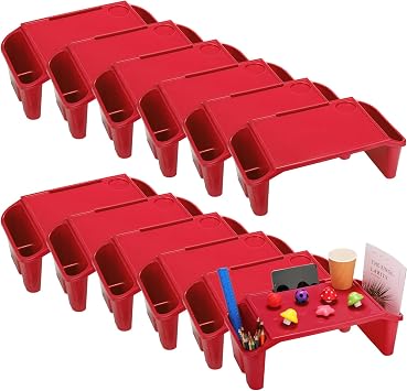 Kisston 12 Pcs Kids Lap Desk Bulk Tray Lap Table Bed Table Plastic Desk with Extra Storage Space Activities Children Portable for Kids Students Work Study School ClassroomRed