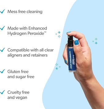 EverSmile AlignerFresh Cleaning Spray for Invisalign and All Clear Aligners and Retainers On-the-Go Cleaning & Teeth Whitening, Kills Bacteria, Fights Bad Breath Mint Flavor, 10ml (2 Pack)