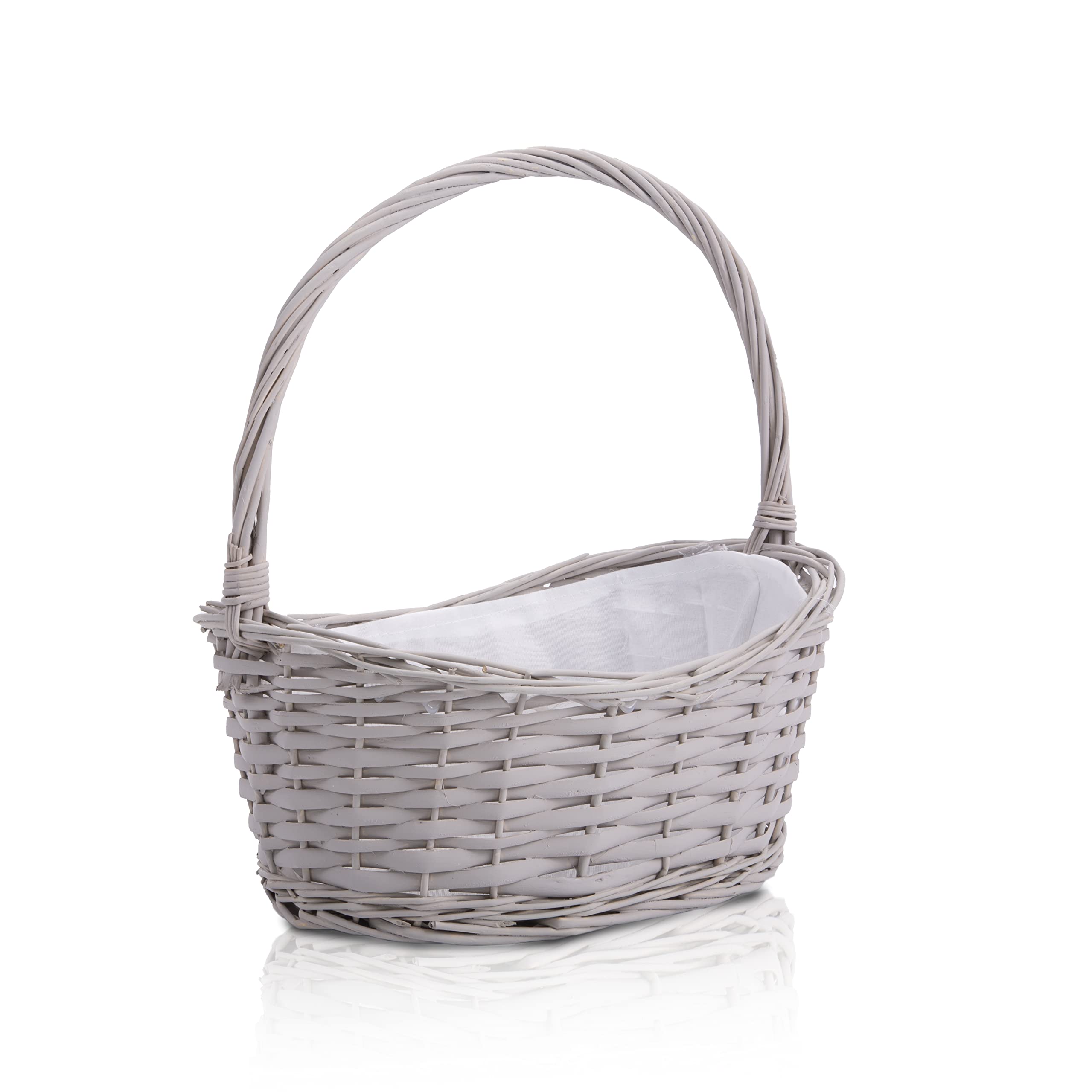 Wickerfield Girls Grey Wicker Wedding Flower Basket Easter Egg Hunting Toy Gift Shopping Basket Pink Yellow Blue (Grey)