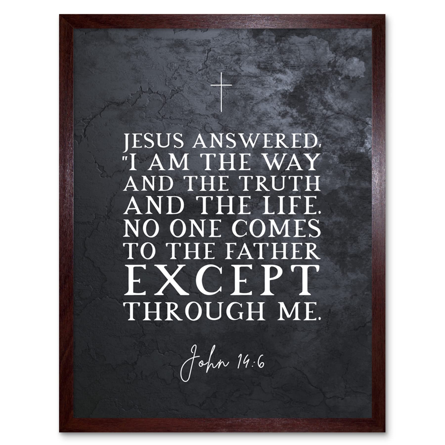 Artery8 Framed Wall Art Print - John 14:6 Jesus I am the Way The Truth And The Life - Christian Bible Verse Scripture Typography Art - Brown - W12 inch x H16 inch