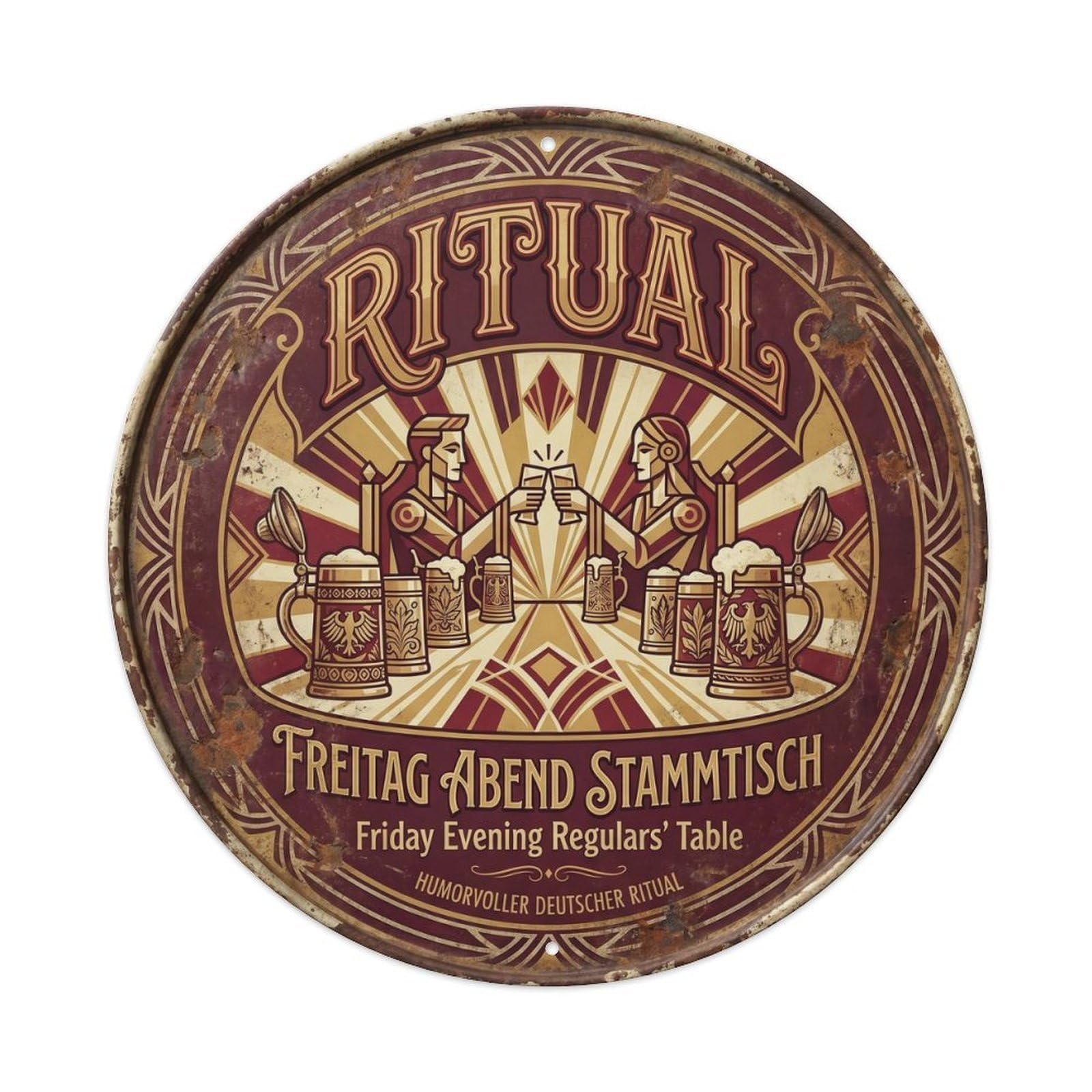 Vintage Bar Style Ritual Humorous Tavern Ritual Metal Tin Sign Plaque Wall Decor for Cafe, Club, Garden Round Metal Poster 8x8Inch