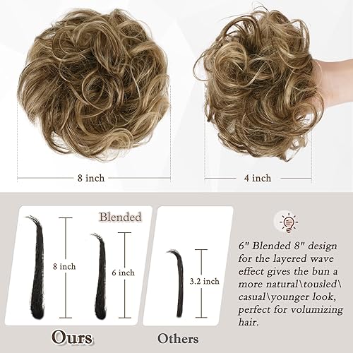 Miniatura 9 de RUWISS Moño desordenado, pieza de cabello humano desordenado con moños de rosa para mujeres, coleteros de cabello real, extensiones de cabello