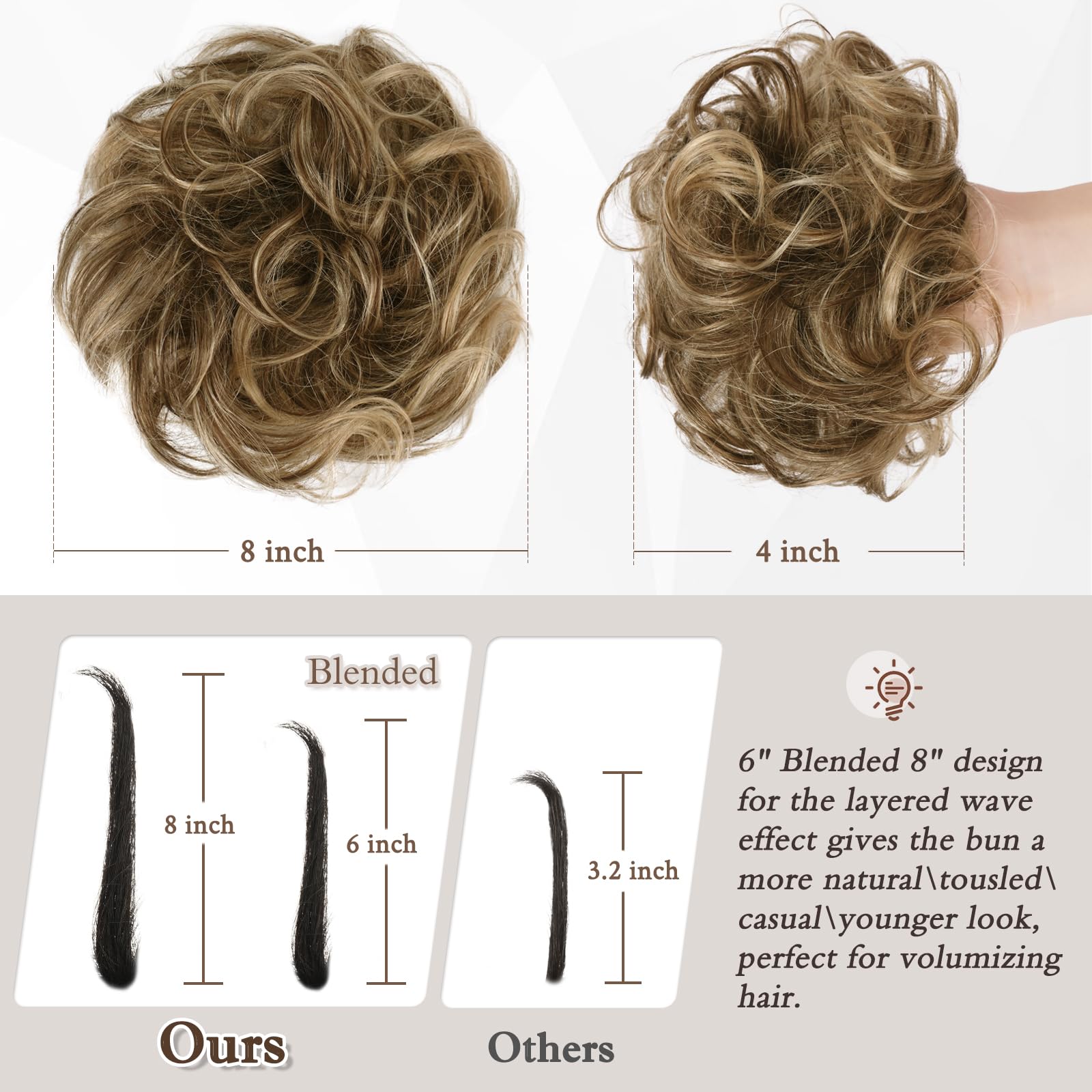 RUWISS Chignon Cheveux Humain, Faux Chignon Bouclés Ondulés Postiche Chignon Chouchou Cheveux Naturel pour Femme, 32g Blond Doré
