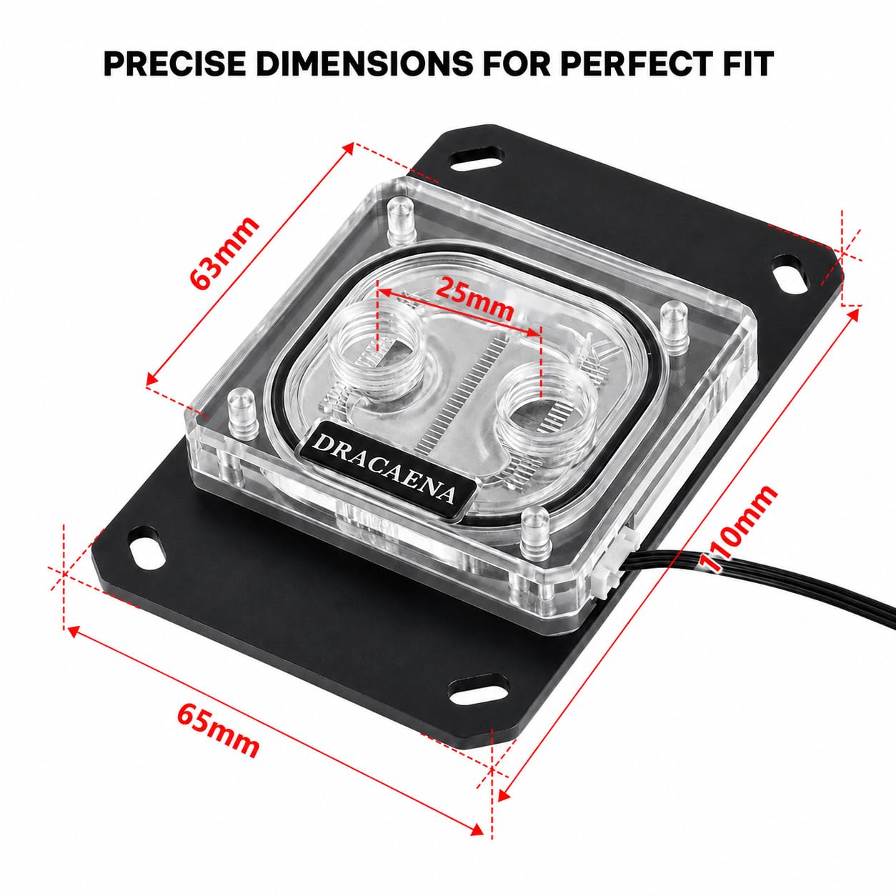 Dracaena.io CPU Water Block for AM5/AM4, Acrylic Top, Black, ARGB, Copper