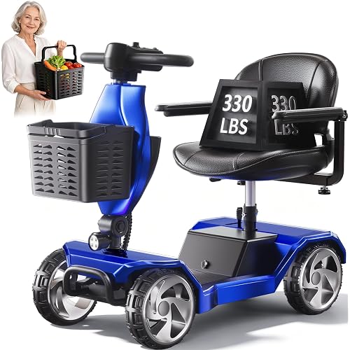 Foldable Mobility Scooters for Seniors,Blue Powered Electric Mobility Scooter,330LBS Capacity,15.5-Mile Range,4 Wheel Lightweight Mobility Scooters for Adults,Folding Travel Motorized Scooter
