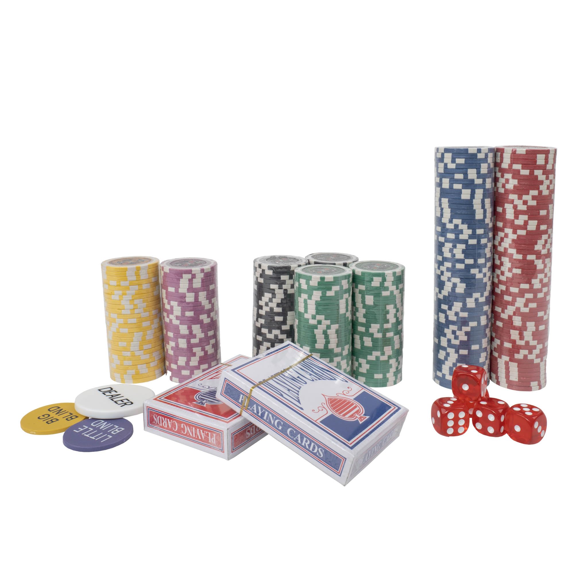 H&F Heimtextilien Walizka pokerowa 500 żetonów – duży zestaw do pokera premium z 6 poziomami wartości, 2 taliami na karty, kostkami i guzikami krupiera w aluminiowej walizce