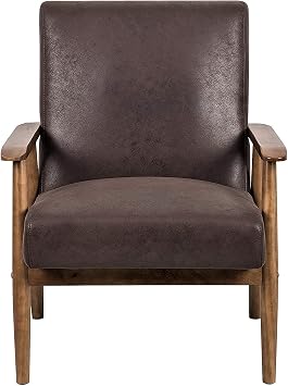 Container Furniture Direct Barlow Modern Vintage Open-Framed Arm Living Room Chair, 30.5", Hickory Brown