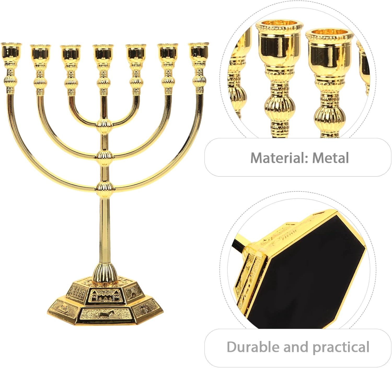 7 Branch Menorah Candle Holder Hanukkah Centerpiece Religious Candlestick Ornament for Holiday Ceremony Candlelight Dinner Decoration