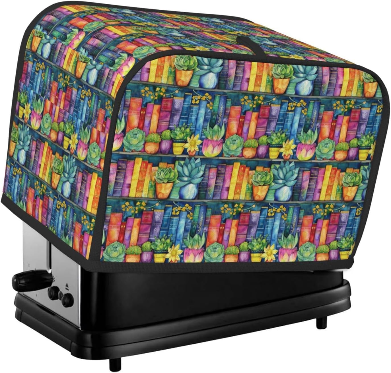 Rainbow Watercolor Bookshelf Books Flowers Toaster Cover 2 Slice, Waterproof Storage Bag for Small Kitchen Table - Home Decor and Ideal Gifts for Kitchen Organization