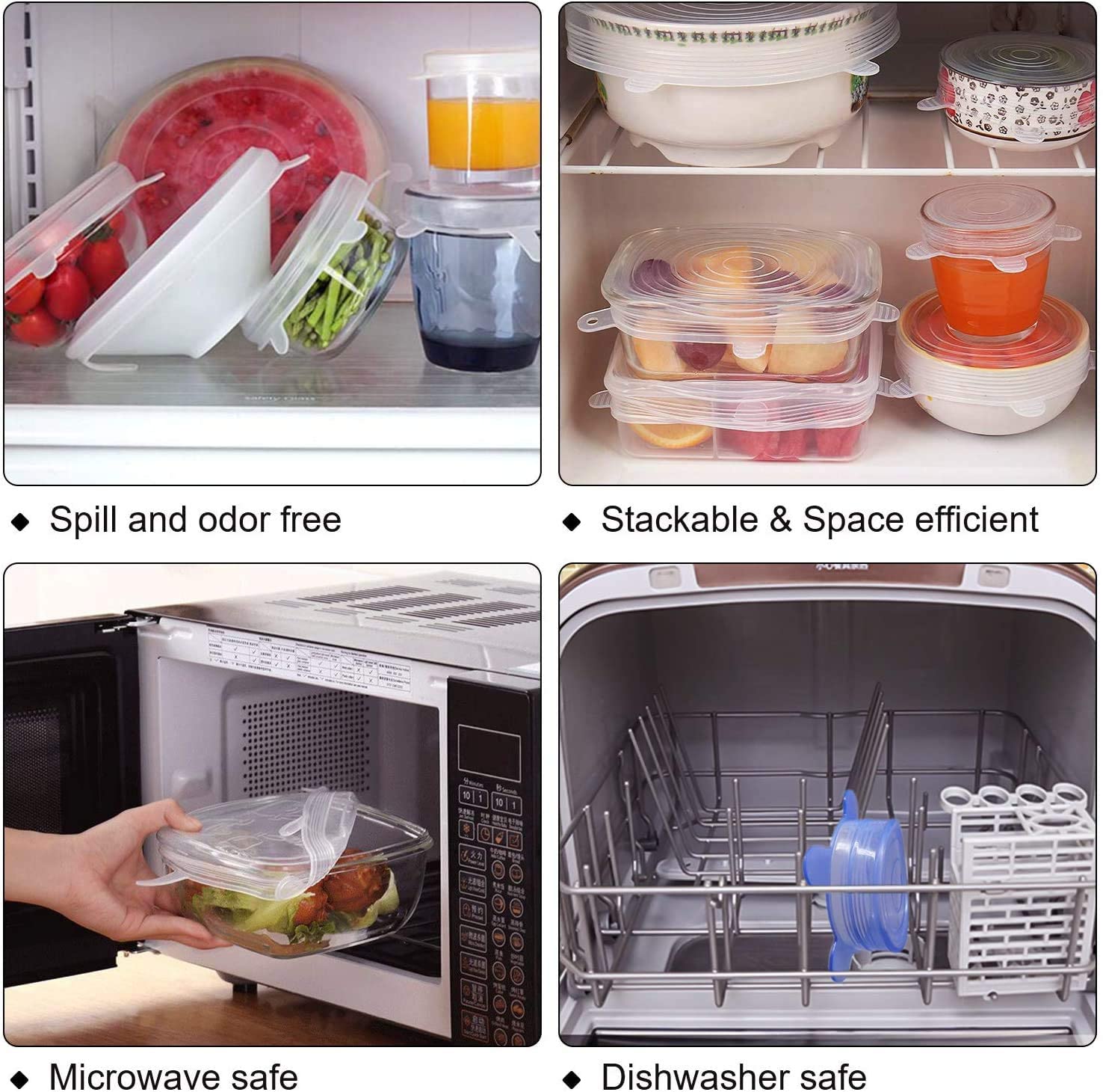 DHULI 6 Pcs Silicone Stretch Lids Microwave Safe Reuseable Flexible Food Safety Covers For Rectangle, Round, Square Bowls, Dishes, Plates, Cans, Tin, Jars, Glassware, Mugs 2