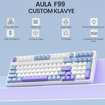 Aula F99 3 Modes RGB Hot Swap Mechanical Reaper Switch Wireless Macro Keyboard Blue