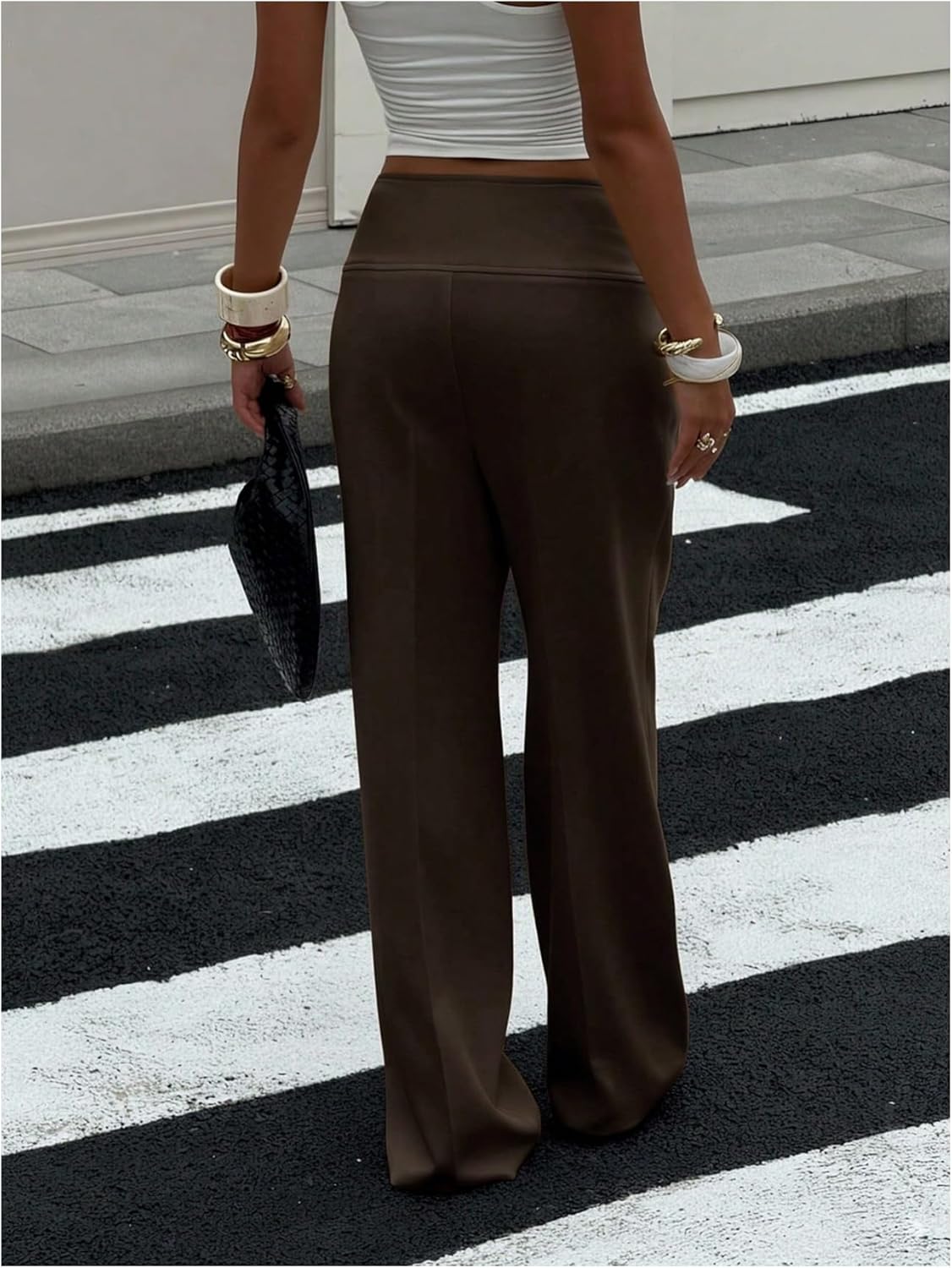 GORGLITTER Women's Low Rise Wide Leg Trousers Dress Pants Dressy Low Waisted Buckle Business Casual Work Slacks Pants - Image 3