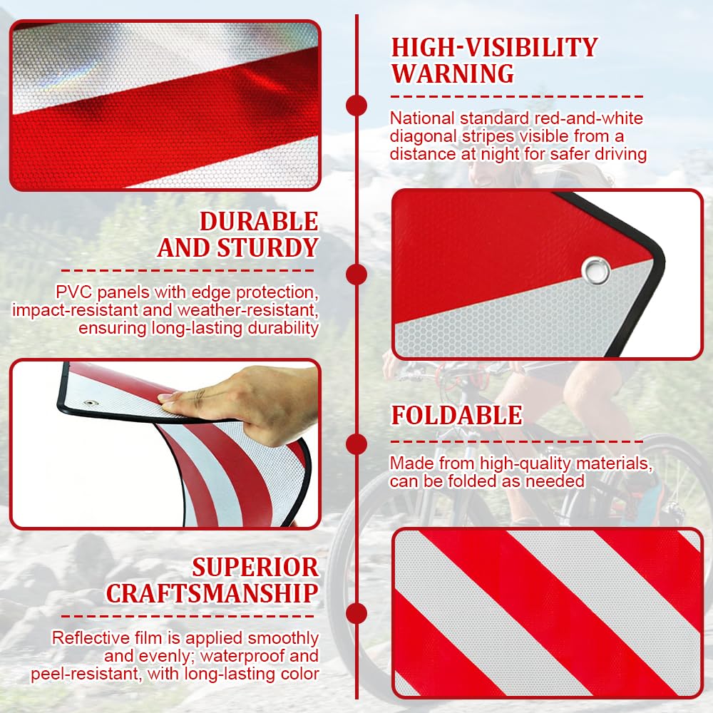 2 in1 Señal de Advertencia Italia y España, 2 Piezas Señal Reflectante de Advertencia Rojo y Blanco incluye 4 Tirones para Portabicicletas, Autocaravana, Caravana, Coche (50 x 50 cm)