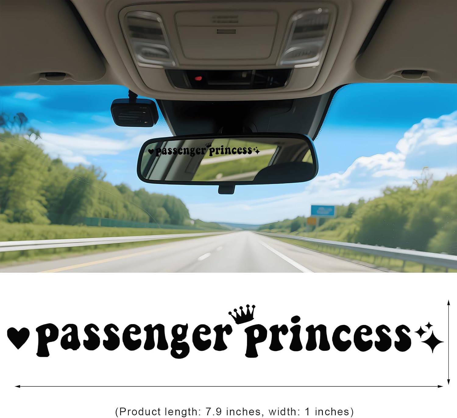 2 PCS Passenger Princess Sticker, Cute Car Rear View Mirror Decal Girly Motivational Stickers, Auto Mirror Vinyl Letter Decal Funny Decorative Accessories for Women Girls (Black, 6") image 2