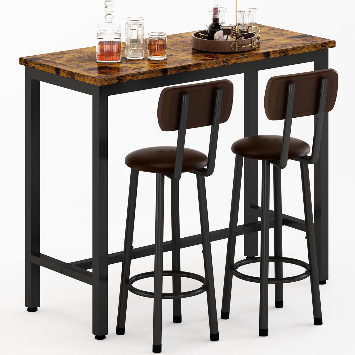 AWQM Bar Table Set of 2,39.3" Pub Height Table & 2 PU