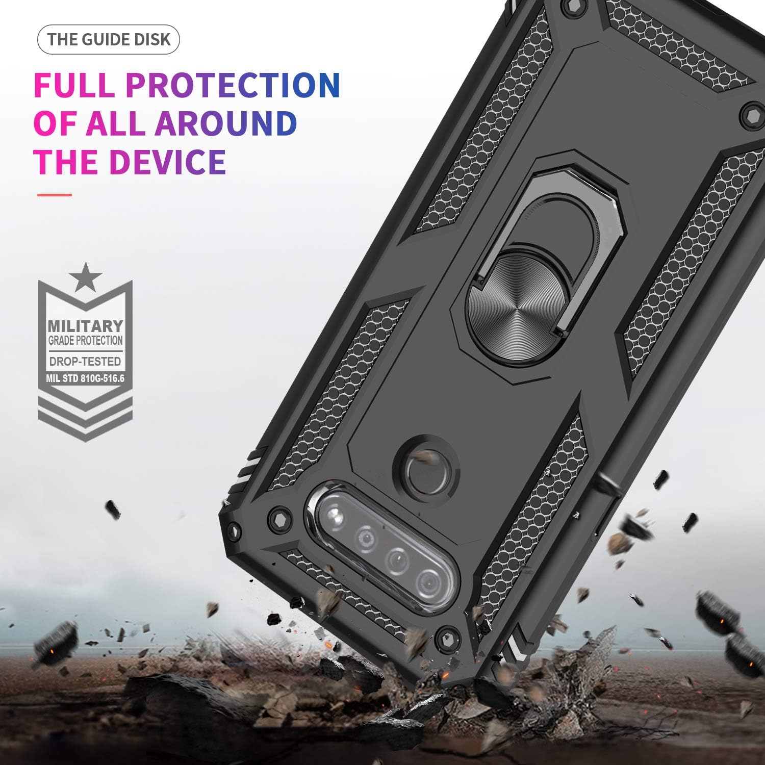 LeYi Compatible for LG K51 Phone Case, LG Reflect Case, LG Q51 Case with [2 Pack] Tempered Glass Screen Protector, [Military-Grade] Case with Magnetic Ring Kickstand for LG K51, Black