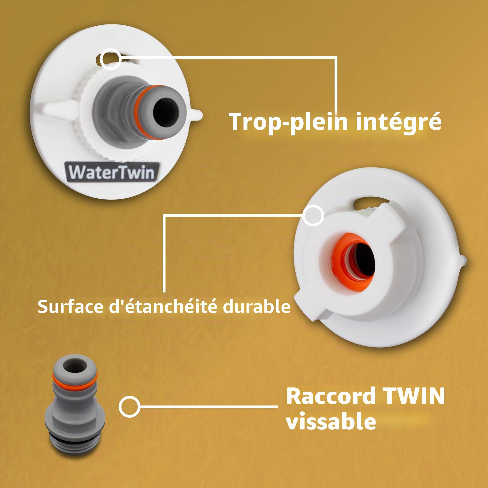 WATERTWIN Adaptateur de réservoir d'eau pour camping | Accessoire caravane campeur | Bouchon de réservoir d'eau avec connexion Gardena (adaptateur pour bouchon de réservoir à 2 broches D: 78)