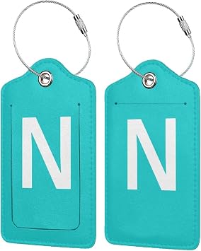 Initial Luggage Tags for Suitcases Tags Identifiers Leather N Travel Tags for Luggage ID Labels Privacy Cover Backpack Baggage Rucksack Cute Funny Waterproof for Kids Women 2 Pcs