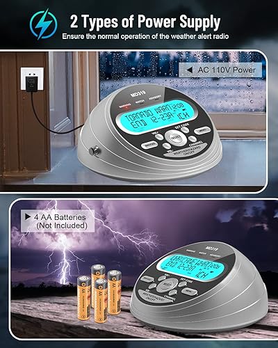 Miniatura 5 de Radio de alerta meteorológica NOAA S.A.M.E. Programación localizada, radio de emergencia con más de 80 alertas de emergencia, reloj despertador,