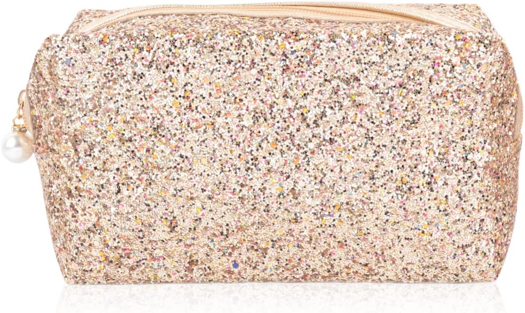 RIAH FASHION Pouch Clutch Organizer Bag - Travel Cosmetic Makeup Toiletry Jewelry Cute Sequin Purse Adjustable Strap (Glitter Cosmetic Bag - Black Multi) image 4