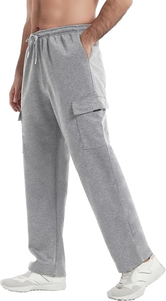 AIFARLD Mens Cargo Sweatpants Casual Baggy Sweat Pants for Men Straight Leg Lounge Drawstring with Pockets Open Bottom