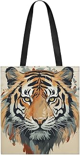 Year of The Tiger Tiger Face Tote Bag Large Treat Bags for Women Men | Reusable Shopping Grocery Bags Cute Shoulder Bag Gifts for Men Women Travel Beach Work Holiday Party 15.7" x 13.8"