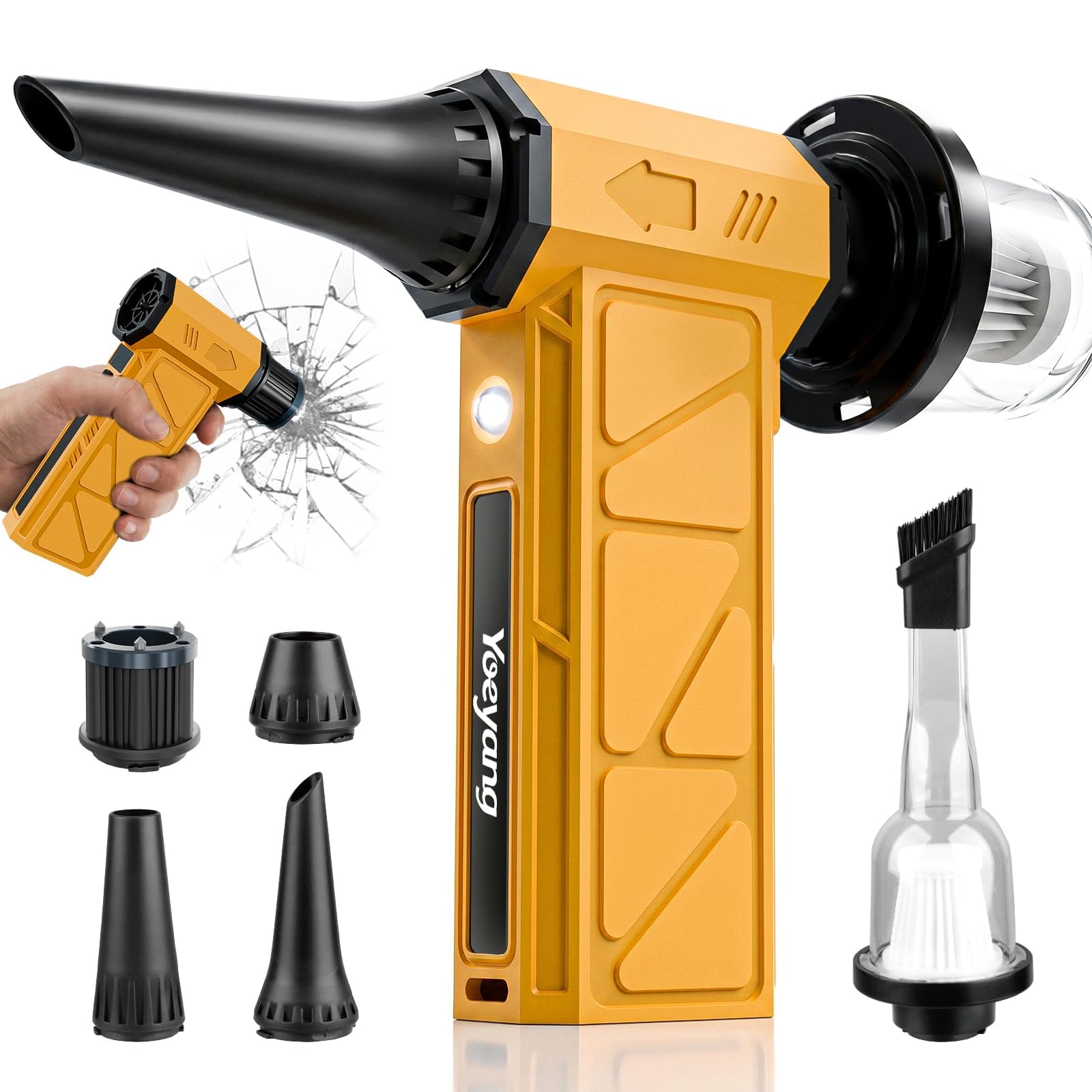 Compressed Air Duster, Industry First O-Shaped Air Duct with 13-Blade Dual Layer Turbo, 6-in-1 Cordless Electric Mini Blower, Vacuum and Inflator, LED Light and-image-15