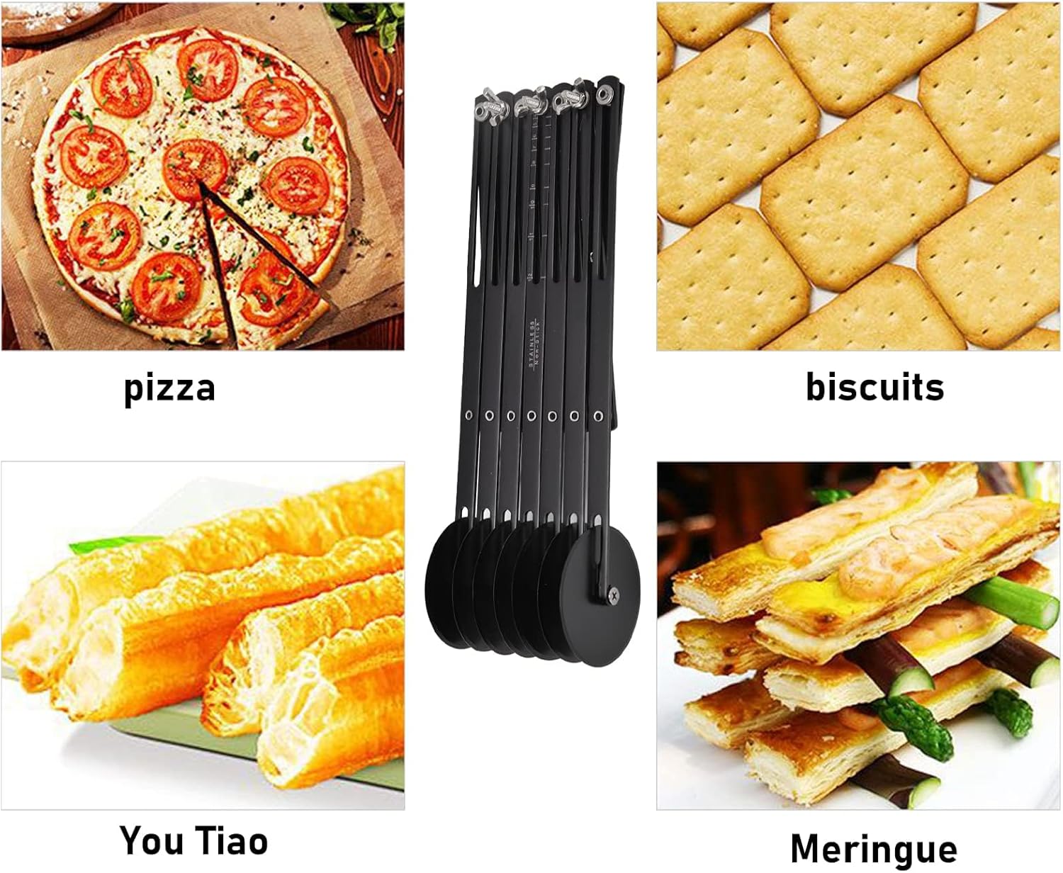 Stainless Steel Dough Knife Expandable Pizza Cutter Multi Wheel Pastry Roller Cutter Durable, for Professional (B-7 rounds)