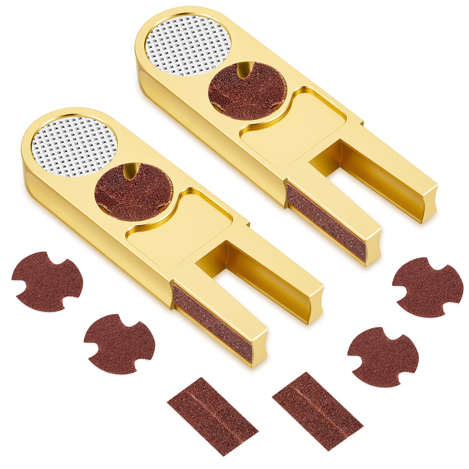 Maitys 2 Pcs Billiards Pool Cue Tip Shaper Tool Cue Tip Scuffer Burnisher Metal Sander Stick Tool U Shaped Multi Functional Trimmers Tapper with Sandpaper, Gold