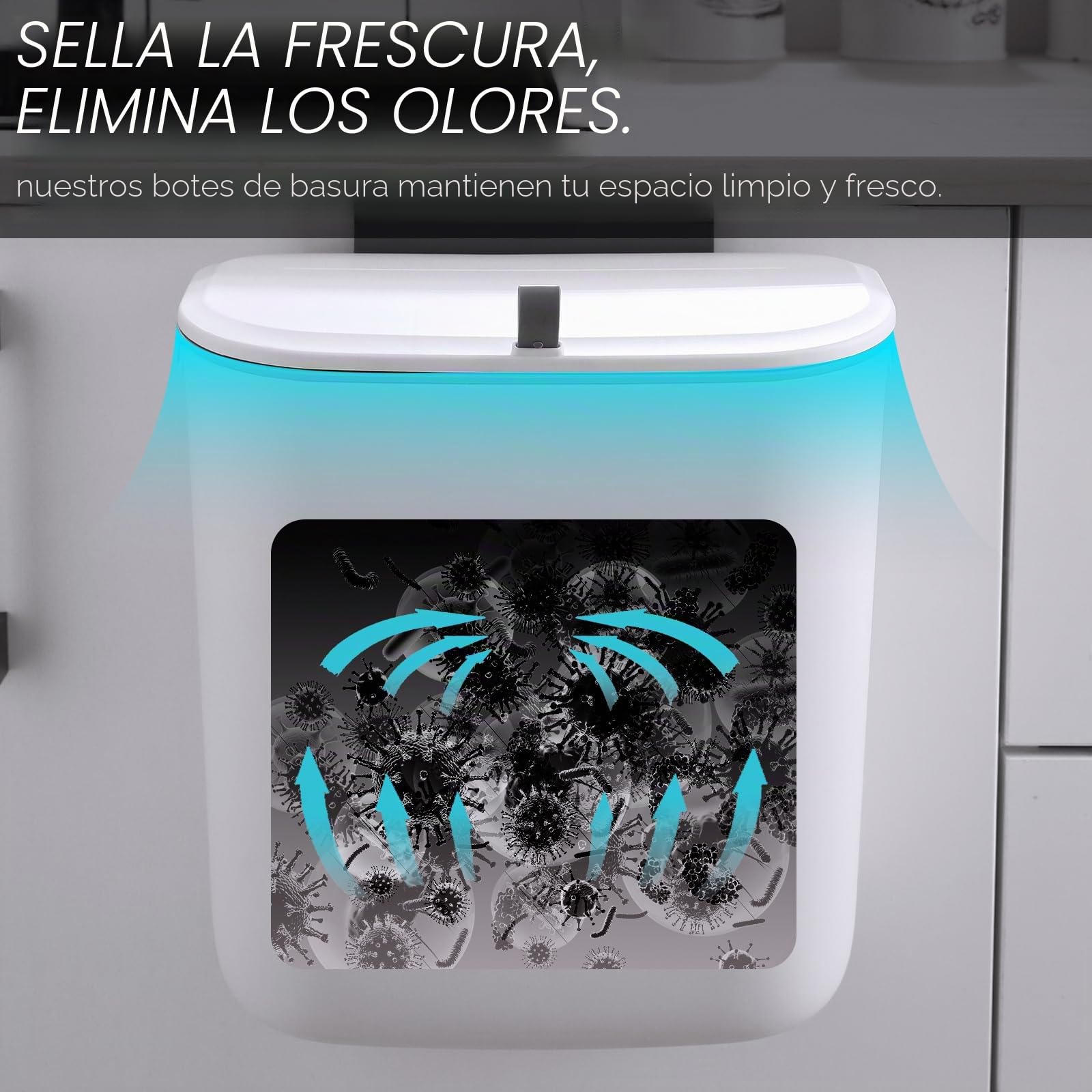 ELPHECO Cubo de basura colgante de 9,5 litros con tapa, para puerta de armario de cocina, debajo del fregadero, cubo de basura de plástico, contenedor de compostaje montado en la pared abierto,