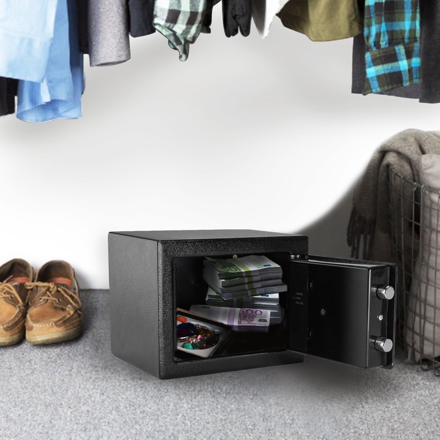 ROVSUN 0.17 CF Electronic Security Safe Box Mini Portable Digital Cabinet with Keypad Lock & Solid Steel, Great for Home Office Hotel Business Cash Jewelry Wallet, Battery Included - - 