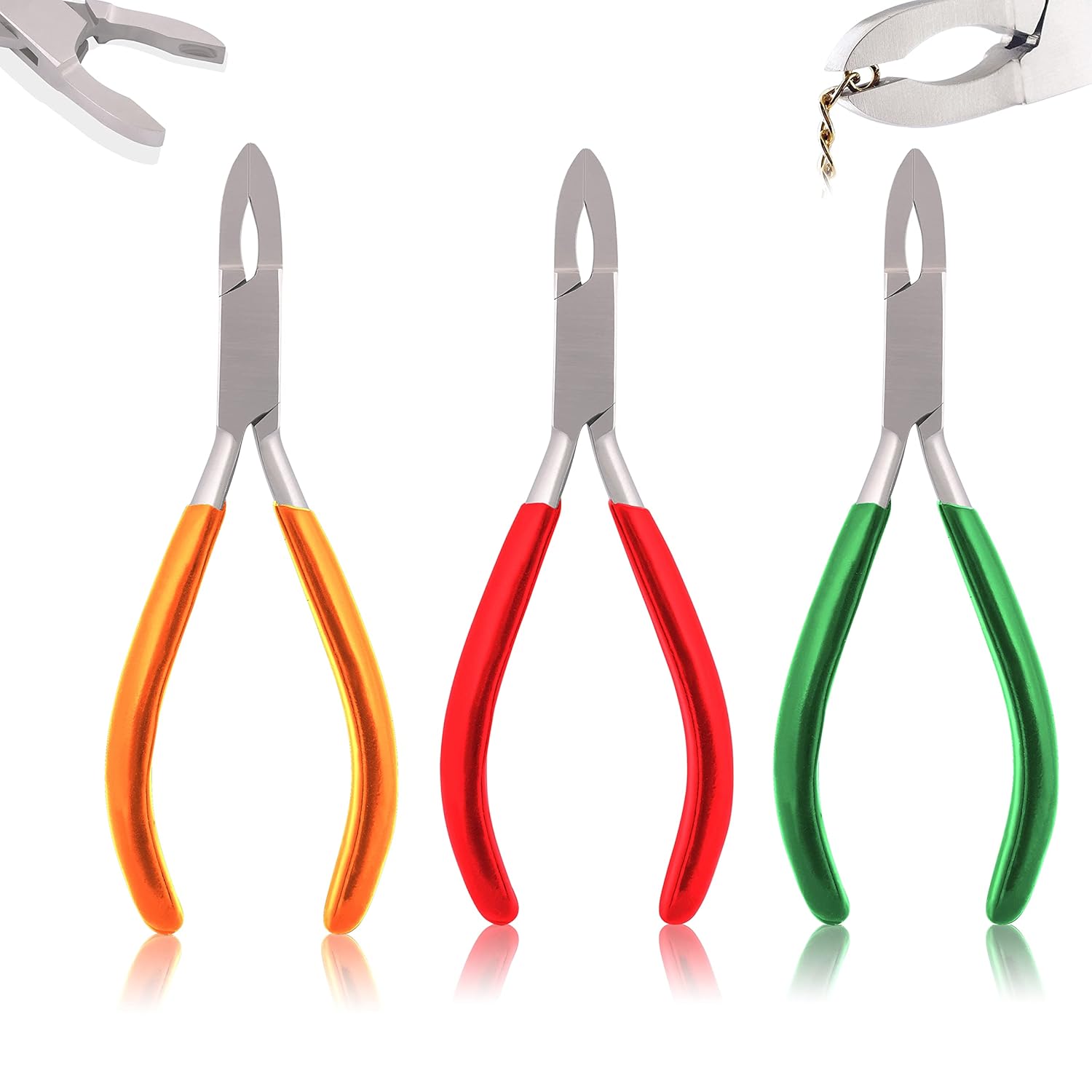 OdontoMed2011 Set of 3 Pieces Loop Closing Pliers-Perfect for Closing Jump Rings Green, Red & Orange Grip