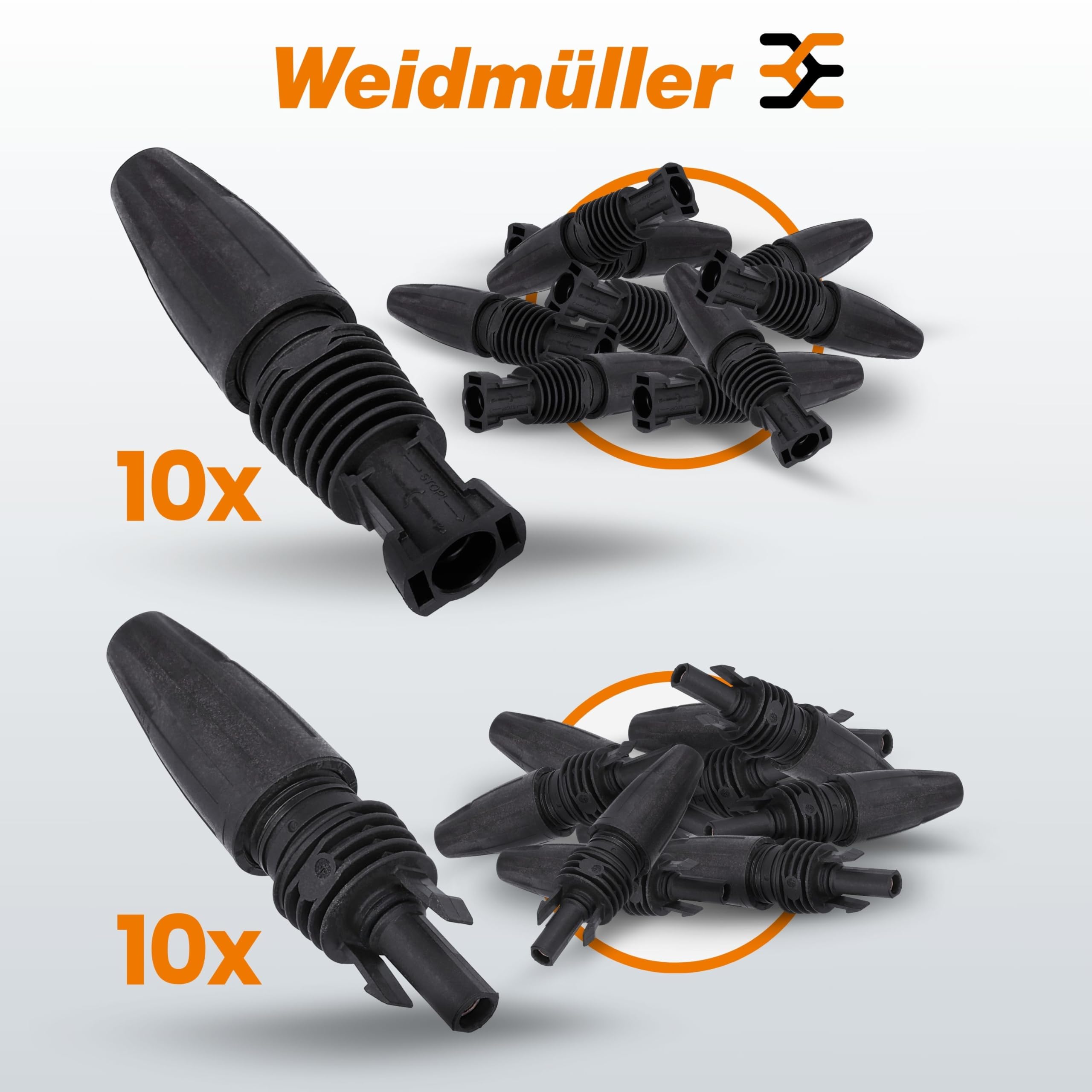 Weidmüller 10x PV Stick Conectores Fotovoltaicos - Tecnología Snap In | Juego de 10 conectores solares macho y hembra para cables de 4-6 mm2, 1500 V CC, resistentes de -40 a 85 °C, norma IEC