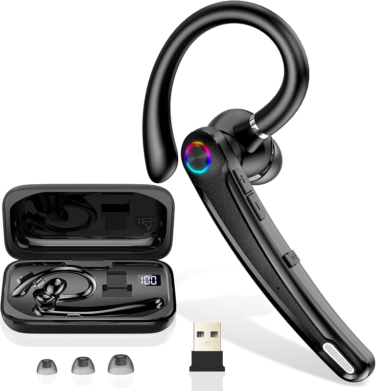 Atheewon Bluetooth Headset V5.4, Wireless Bluetooth Earpiece with Dual Mic Noise Cancelling, 115H Playtime Computer Headset Hand Free Headphones for Trucker, Driver, Home, Work, Business