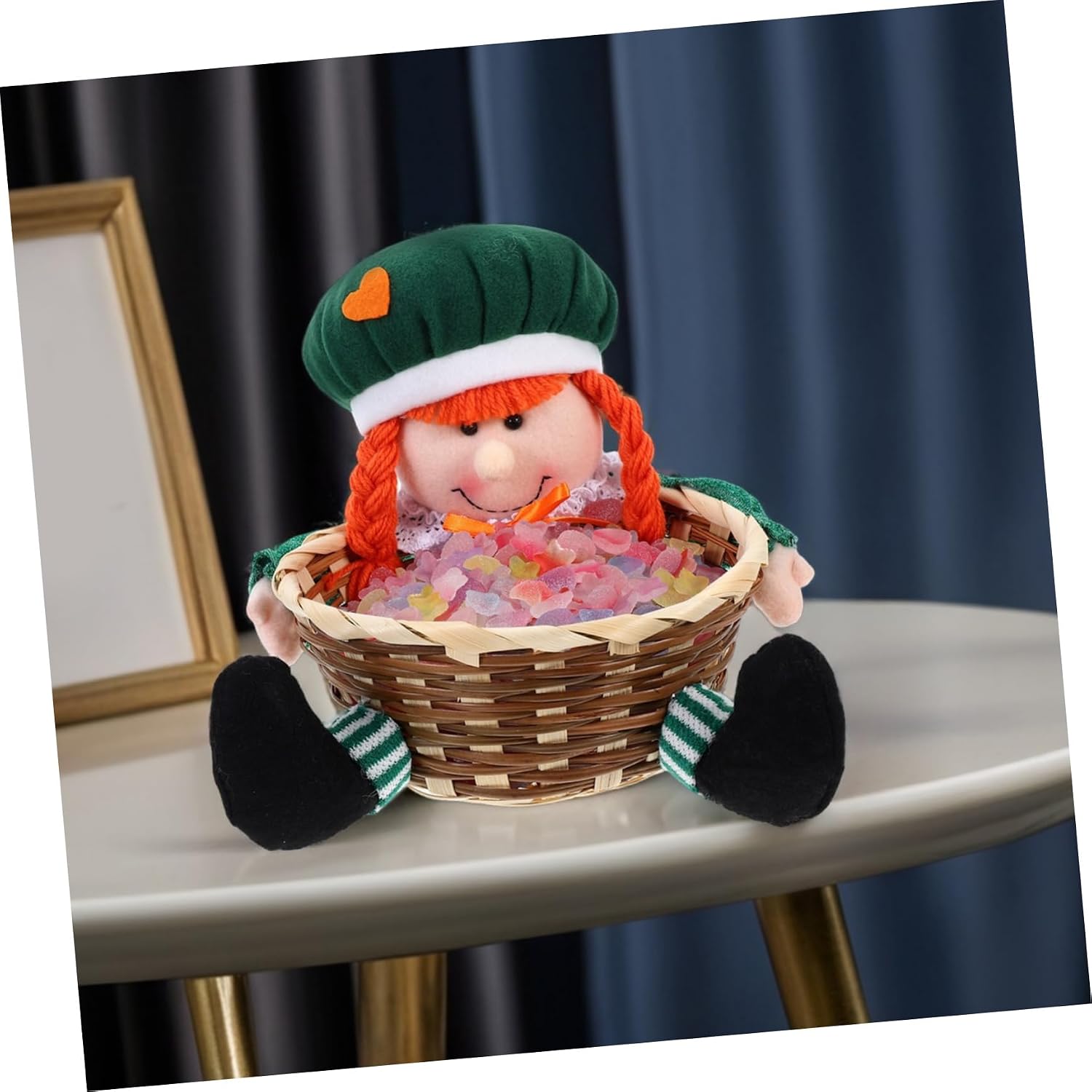 SHOWERORO Festive Plush Gnome Candy Basket for Patrick Day Unique Irish Decor and Snack Holder Shamrock Storage for Holiday Celebrations