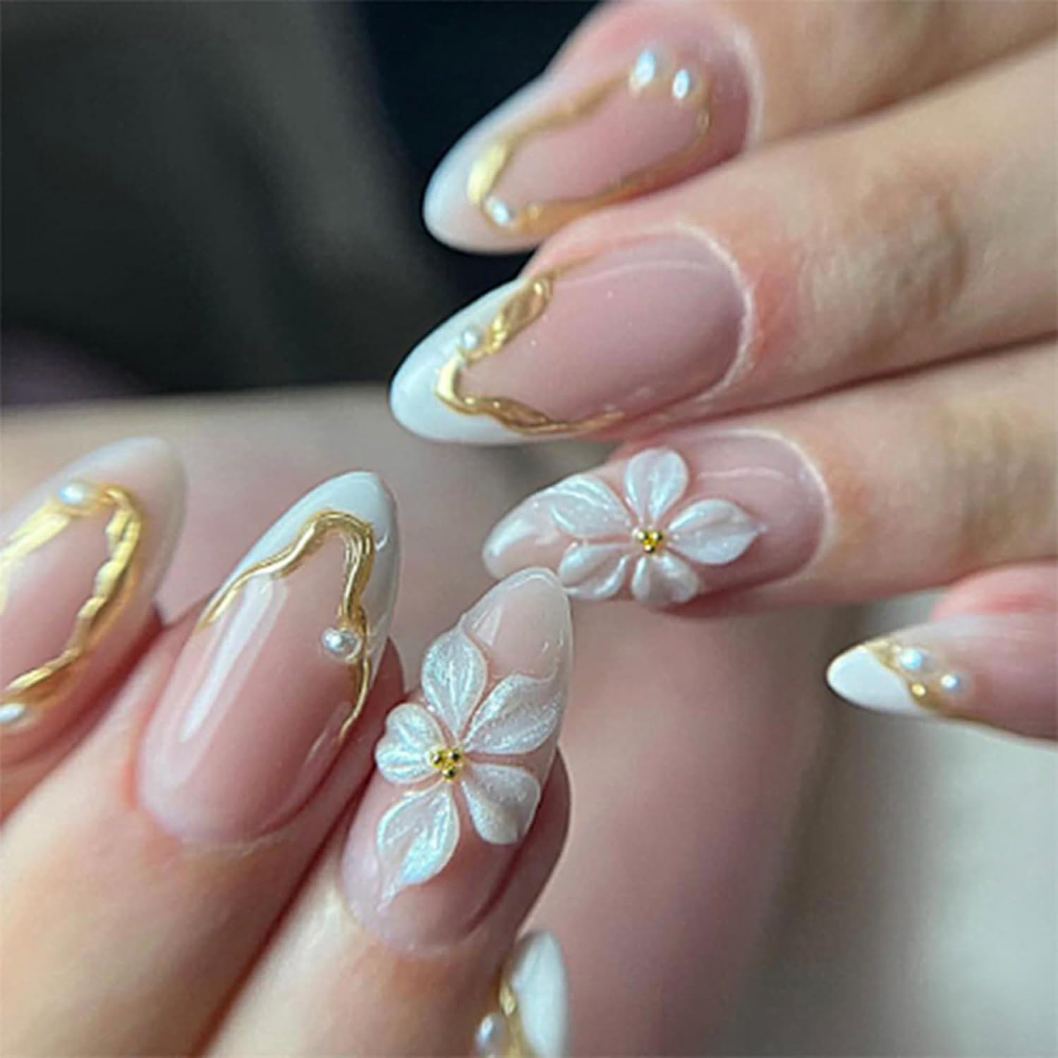 Long Stiletto Press on Nails 3D Floral False Nail for Women 24Pcs | Rhinestone Charm Fake Nails Animal Print Stick on Nail for Girls, Party Vacation