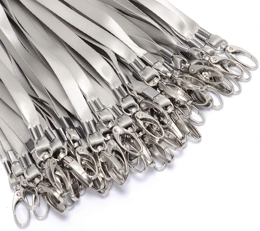 Gray Lanyard Bulk Clip Swivel Hooks Nylon Neck Flat Lanyard with Clips Durably Woven Gray Badge lanyards with Clip Gray lanyards for id Badges, lanyards 50Pack 32-inch