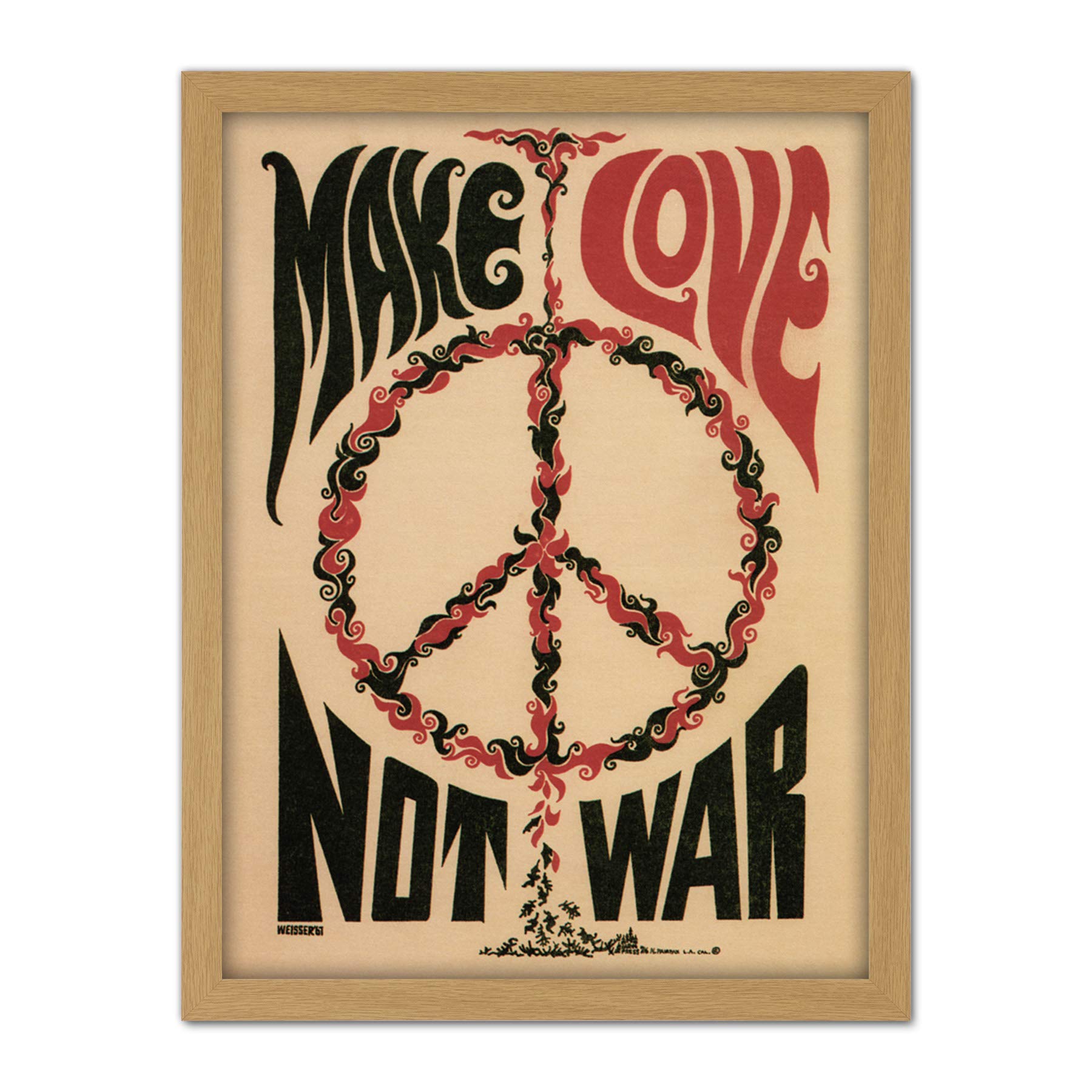 Wee Blue Coo Peace Make Love Not War Artwork Framed Wall Art Print 18X24 Inch