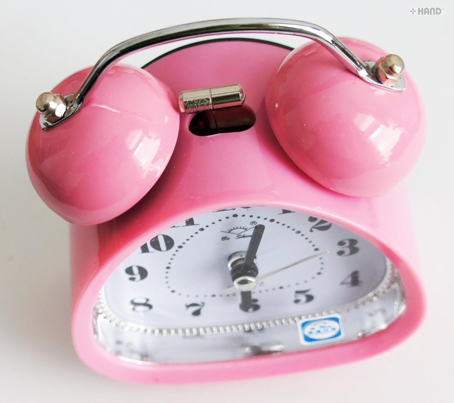 HAND 2836 Extremly Silent Quartz Twin Metal Bell Alarm Clock - Assorted Colours and Shapes (2836E Round Triangle Shape)