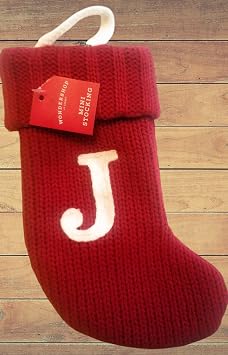 Wondershop Holiday Christmas Knit Mini Stocking Monogram Letter J Red Measures 7