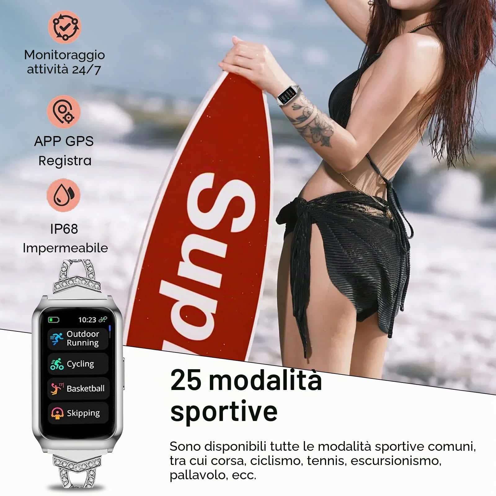 Smartwatch Donna con Cassa in Alluminio, Batteria Fino a 7 Diorni, 1.47" HD Smart Watch con Sonno SpO2 Cardiofrequenzimetro, 25 Sportive, Impermeabil IP68 Orologio Fitness per Android iOS