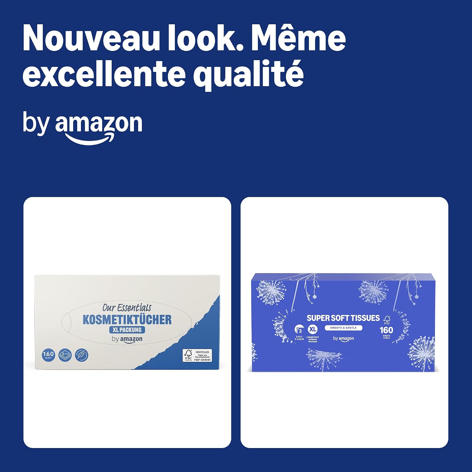 by Amazon Boîte à mouchoirs cosmétiques 3 épaisseur, Taille XL, 160 feuilles, Lot de 1 - Analyse des détails et conception